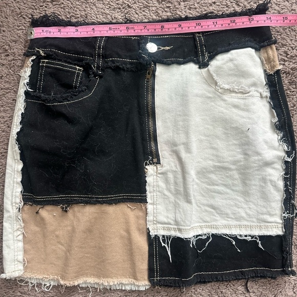 Amazon Patchwork Denim Skirt - Black, Cream, Tan - M - Picture 4 of 6